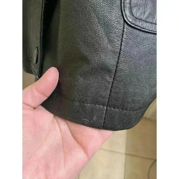 Vintage Real Leather Hooded Jacket Zip And Button Heavy Size M Pockets *Read* - Picture 5 of 16